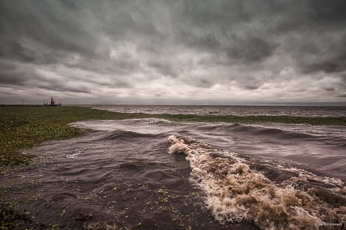 La tormenta, el ro, los camalotes y el muelle.